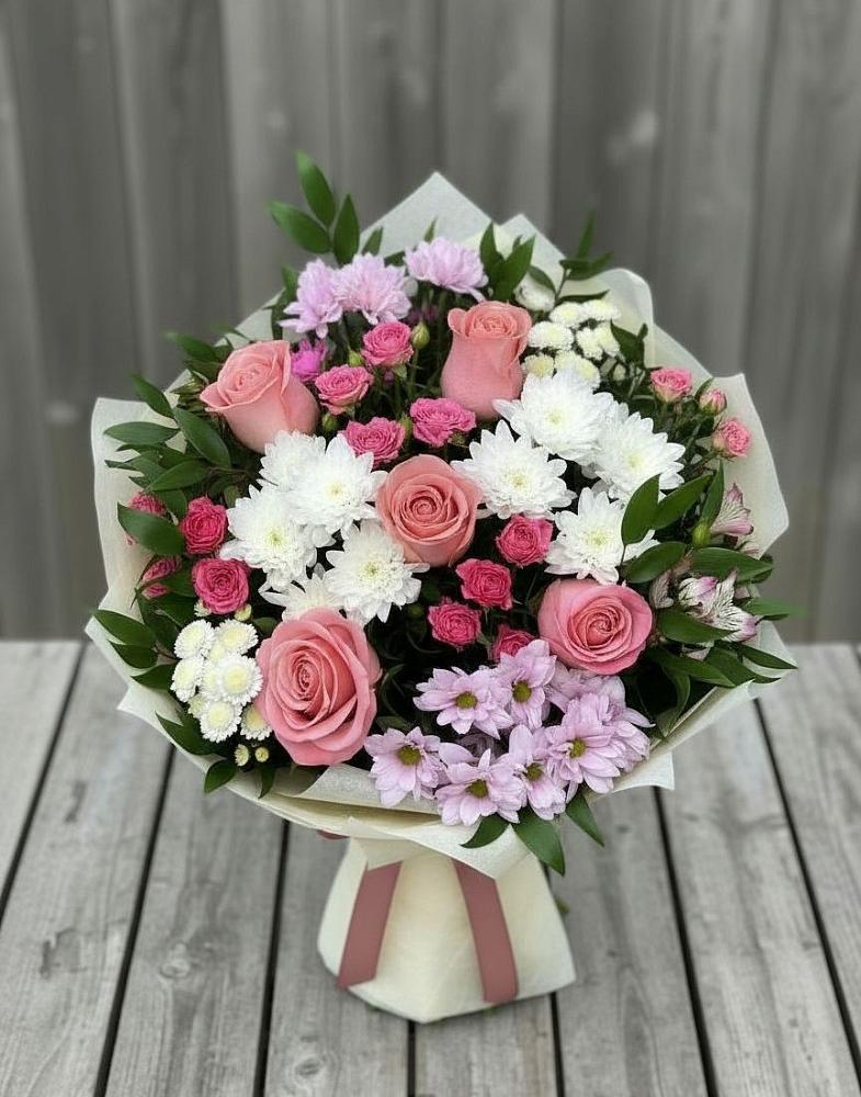 Букет цветов из: Альстромерии, Гвоздики, Розы и Хризантемы в Аликоновке