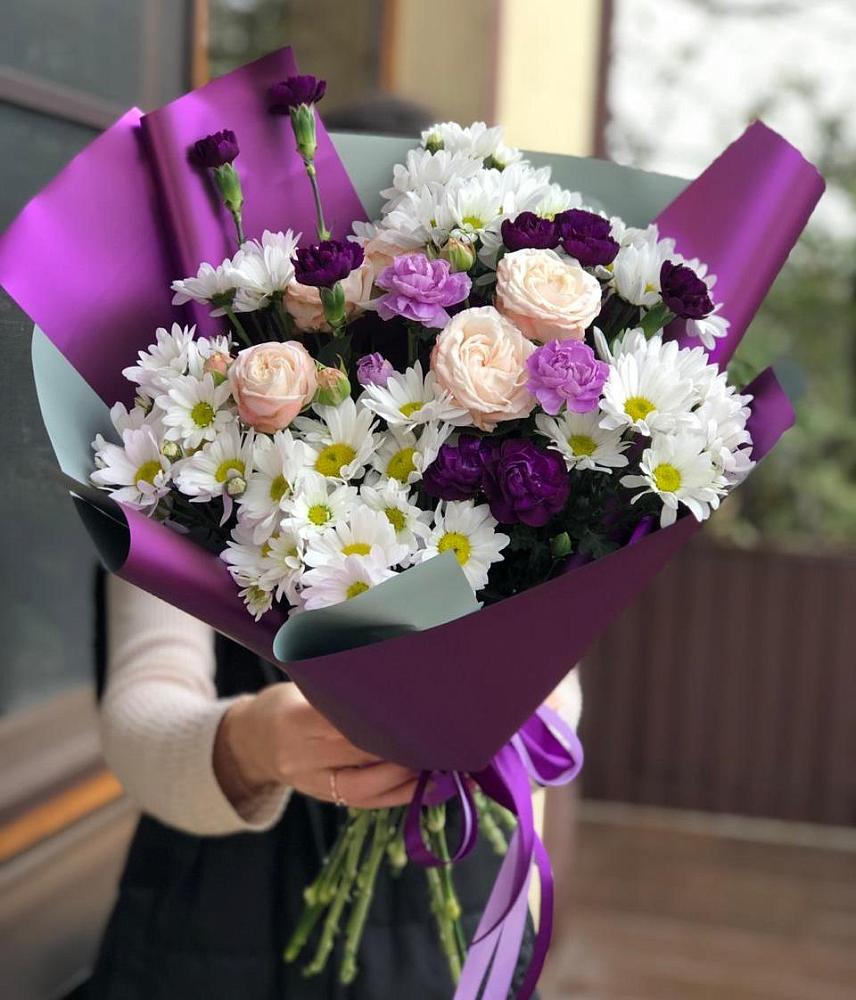 Букет цветов из: Хризантемы, Гвоздики и Розы в Аликоновке
