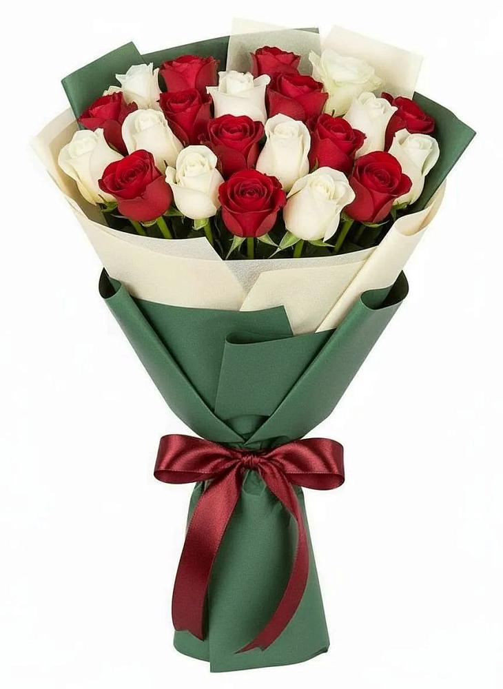 Букет Микс из красных и белых роз в Аликоновке