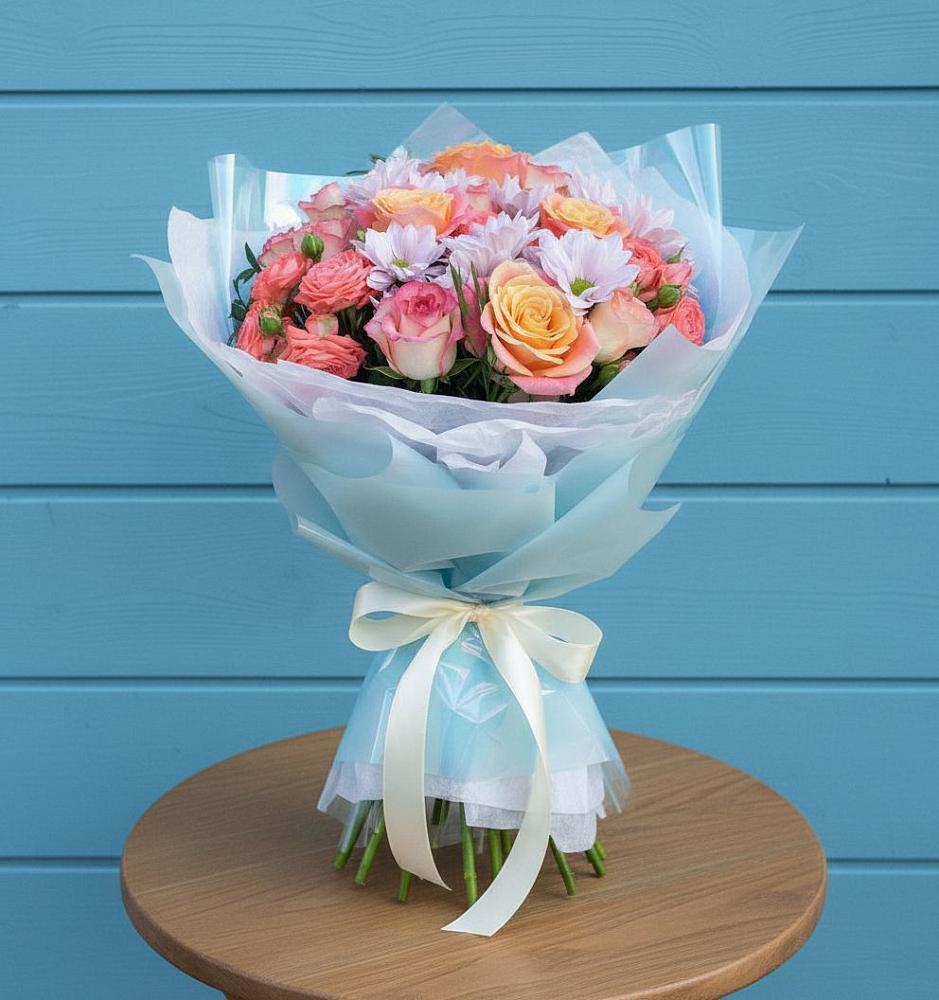 Букет цветов из: Хризантемы и Розы в Аликоновке