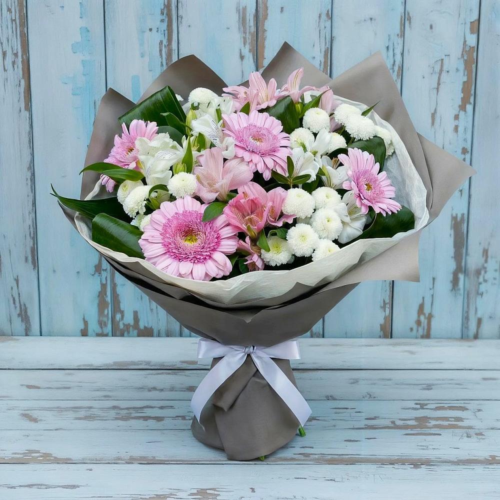 Букет цветов из: Герберы, Альстромерии и Хризантемы в Аликоновке