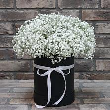 Цветочная композиция из Гипсофила в шляпной коробке в Аликоновке